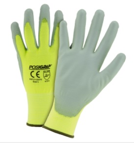 GLOVE NYLON HI VIS SHELL;GRAY PU PALM TOUCH SCREE - Latex, Supported